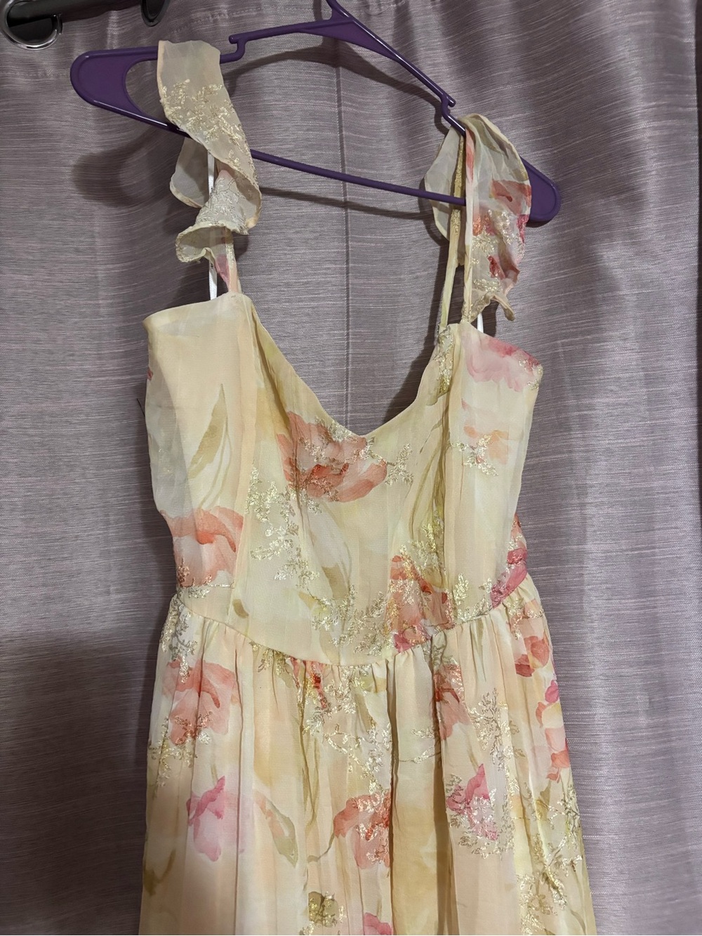 Lulu's Pale Yellow Floral Maxi Dress with Pink Accents - Picture 3 of 5